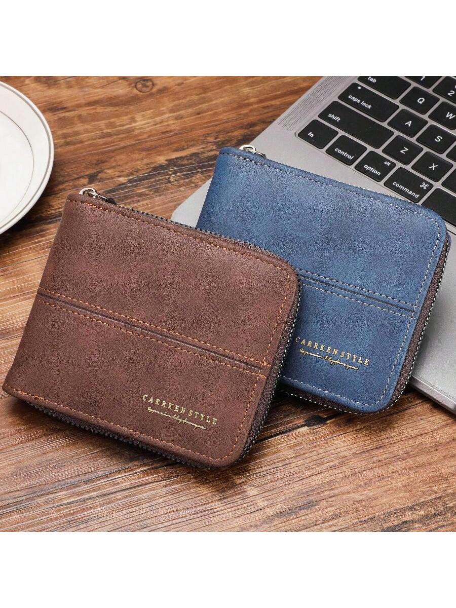 1pc Men's New Multi-Slot Multi-Function European And American Business  Influencer Series Short Zipper Wallet