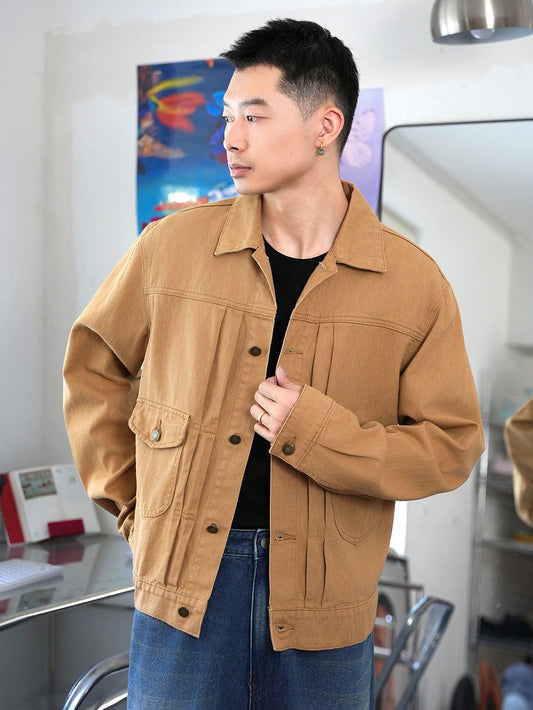 Manfinity Hypemode Men's Vintage Casual Loose Khaki Denim Jacket