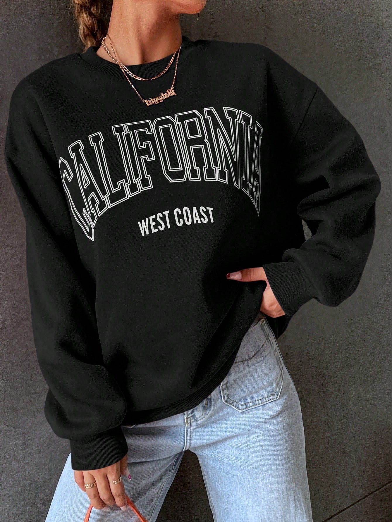 MOOSTA Letter Graphic Drop Shoulder Sweatshirt,Long Sleeve Tops