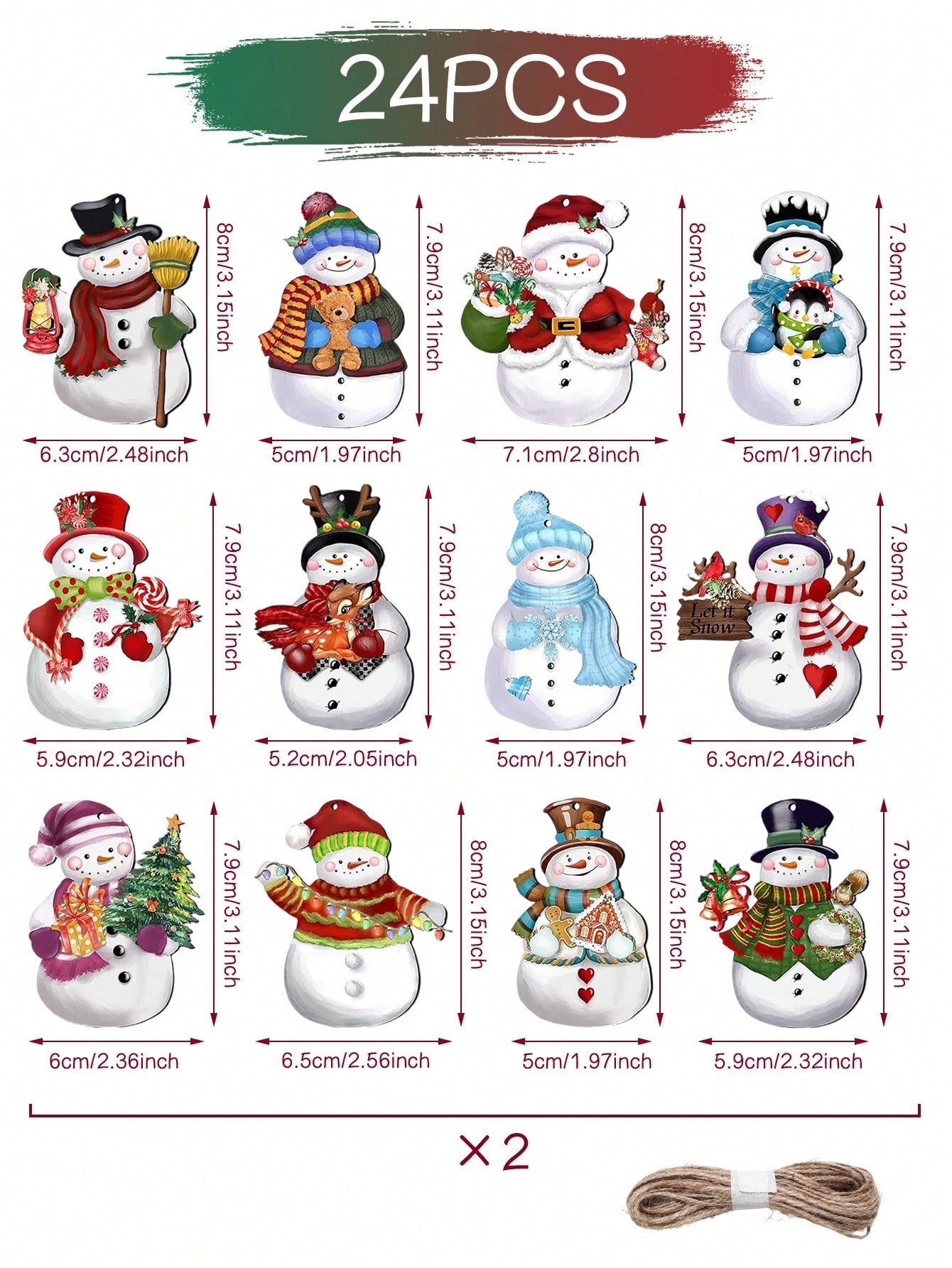 24pcs Christmas Tree Pendant Merry Christmas Decorations For Home Xmas Navidad Snowman Winter Decor 2024 Noel Kerst Natal Christmas Gift Supplies,Christmas