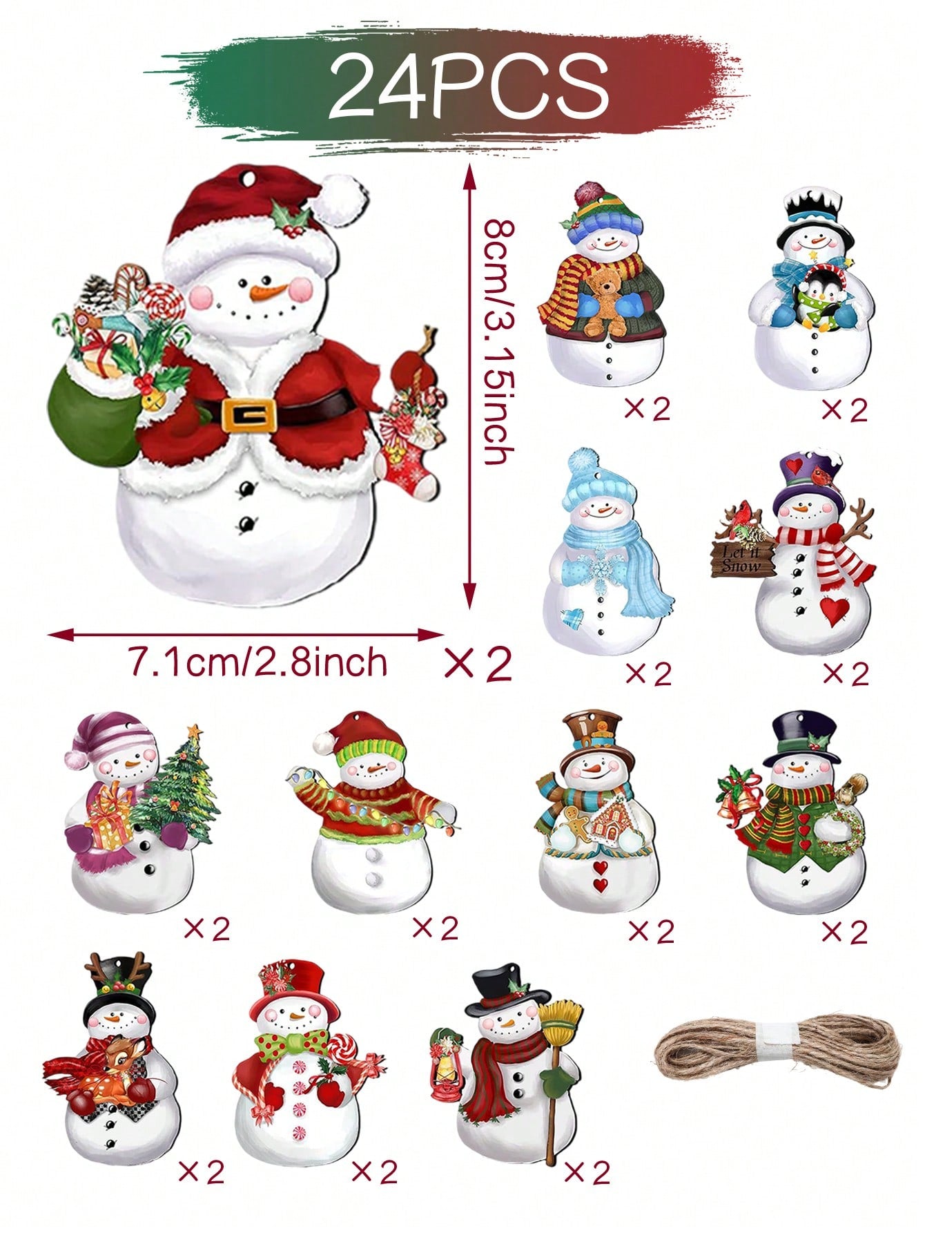 24pcs Christmas Tree Pendant Merry Christmas Decorations For Home Xmas Navidad Snowman Winter Decor 2024 Noel Kerst Natal Christmas Gift Supplies,Christmas