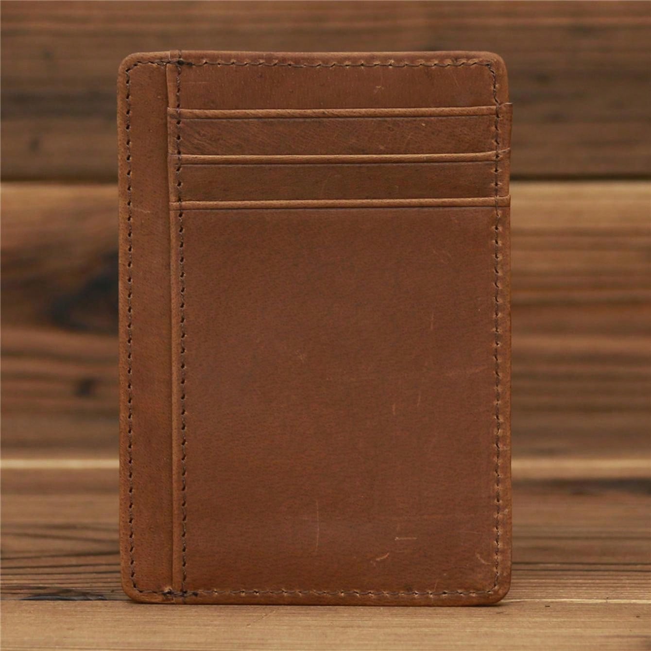 Men's Genuine Crazy Horse Leather Card Holder Slim Wallet Multi Card Slots Credit Card Case