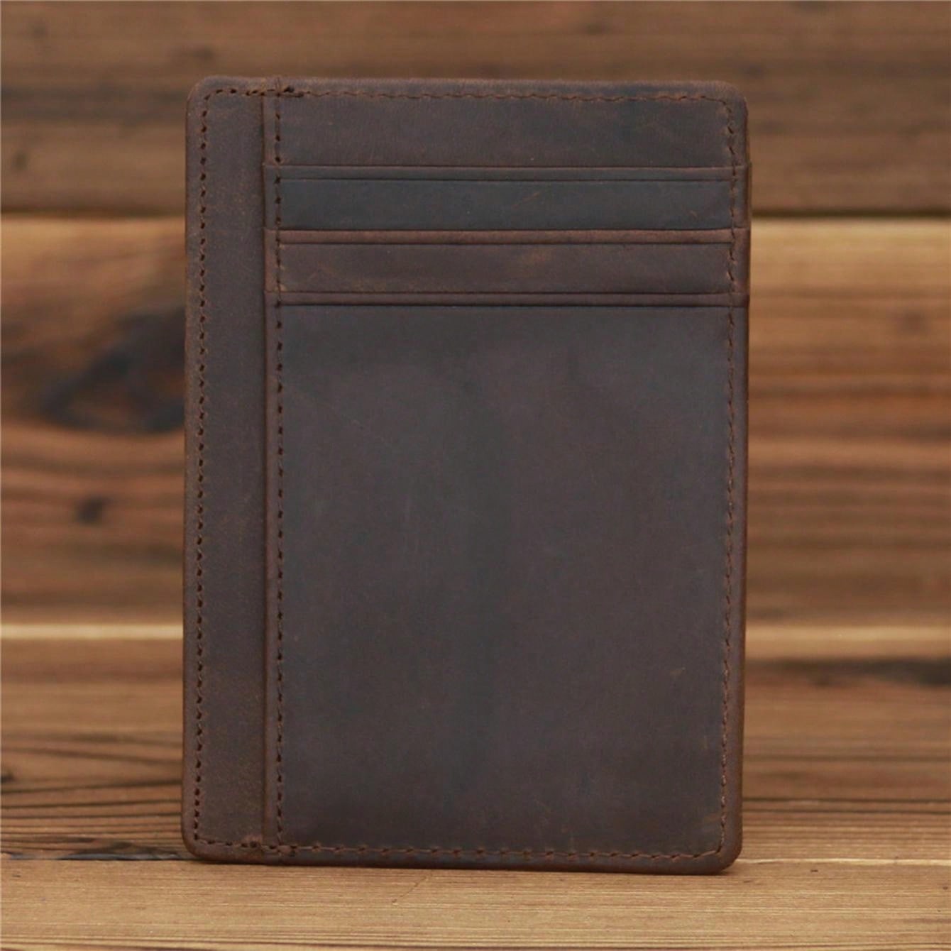 Men's Genuine Crazy Horse Leather Card Holder Slim Wallet Multi Card Slots Credit Card Case