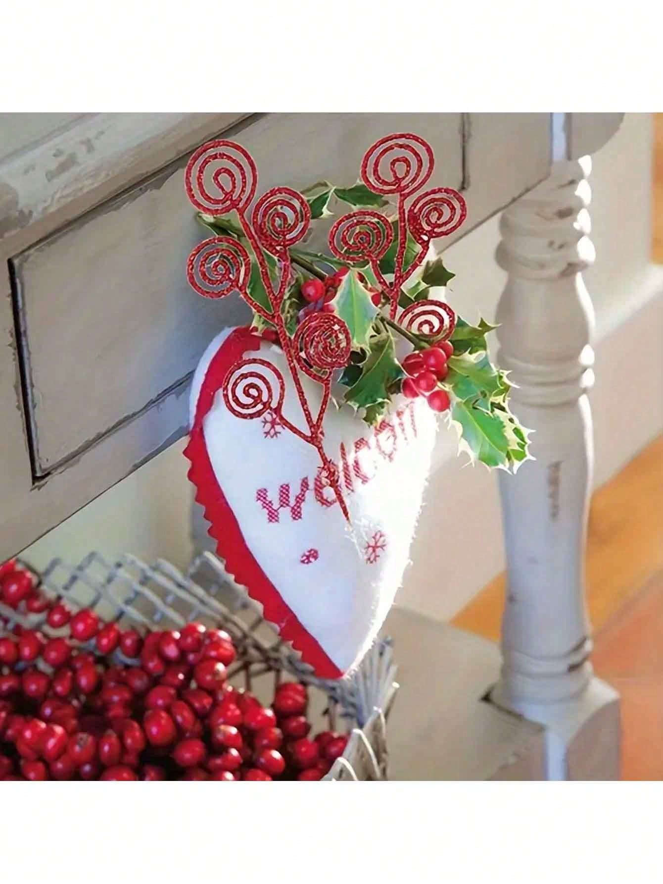 10Pcs Christmas Curly Tree Picks Sprays Twigs 12 Inch Decorative Candy Shape Sticks Glitter Artificial Stem Picks Ornaments For Wedding Xmas Tree Wreath Decor Vase Fillers