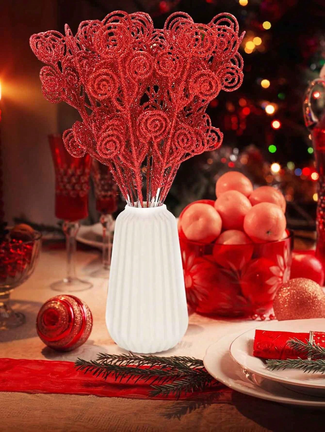 10Pcs Christmas Curly Tree Picks Sprays Twigs 12 Inch Decorative Candy Shape Sticks Glitter Artificial Stem Picks Ornaments For Wedding Xmas Tree Wreath Decor Vase Fillers