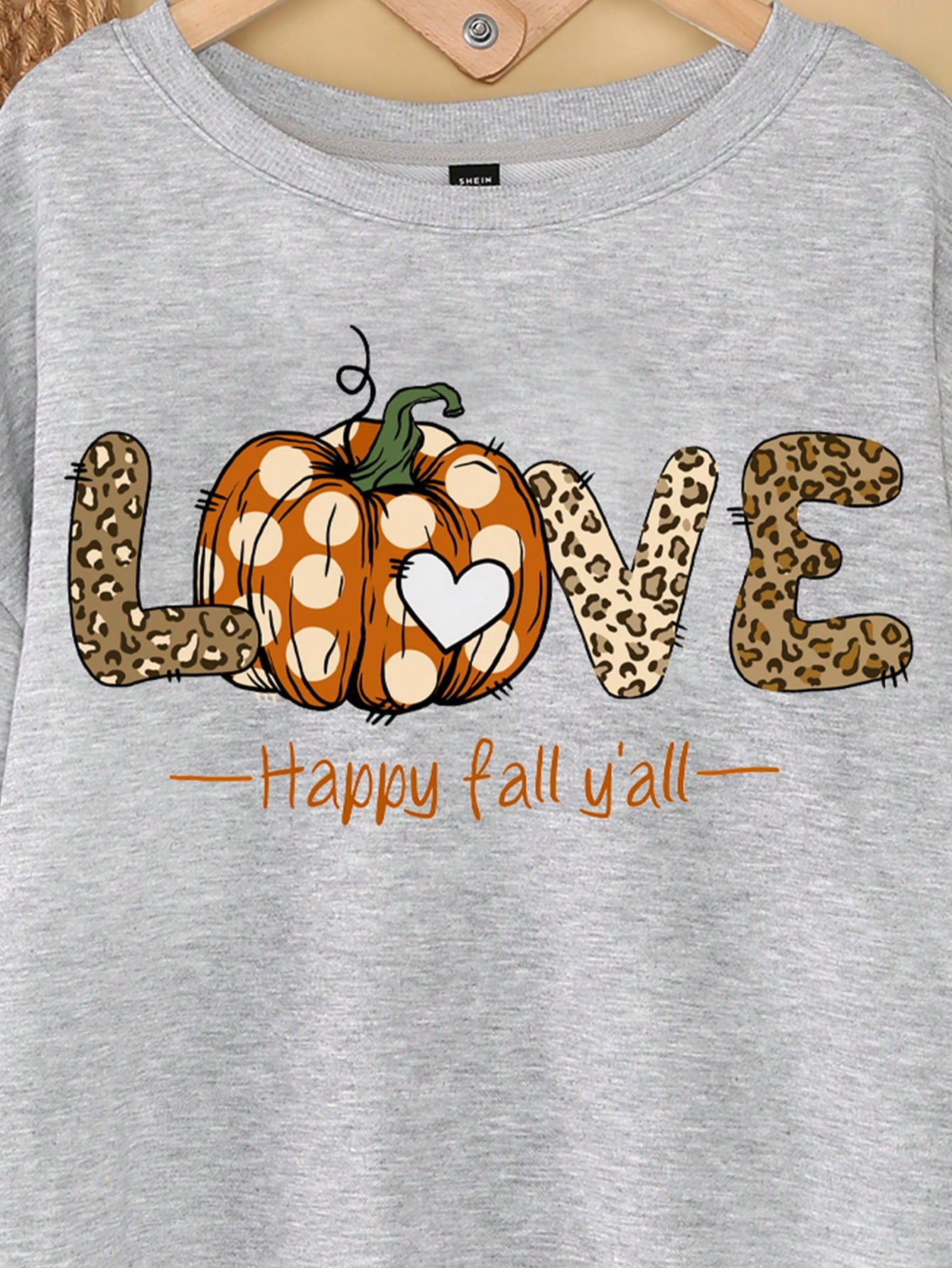 LUNE Plus Size Casual Simple Pumpkin Leopard LOVE Print Pattern Loose Thick Crew Neck Sweatshirt For Autumn Winter