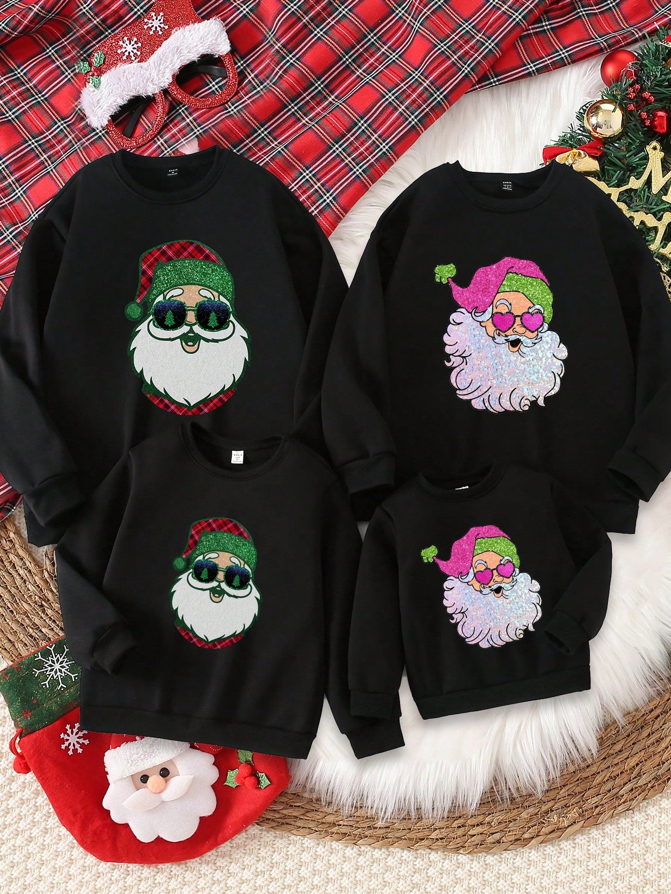 Men's Casual Fashion Sequins Santa Claus Patterned Fleece Crew Neck Sweatshirt, Suitable For Christmas Family Party In Autumn