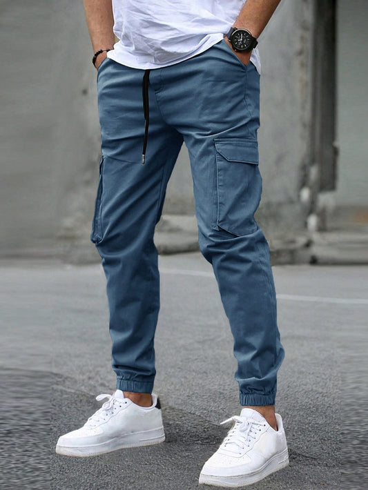 Men's New Cargo Long Pants With Multiple Pockets Elastic Cuffs Casual Outdoor Trousers