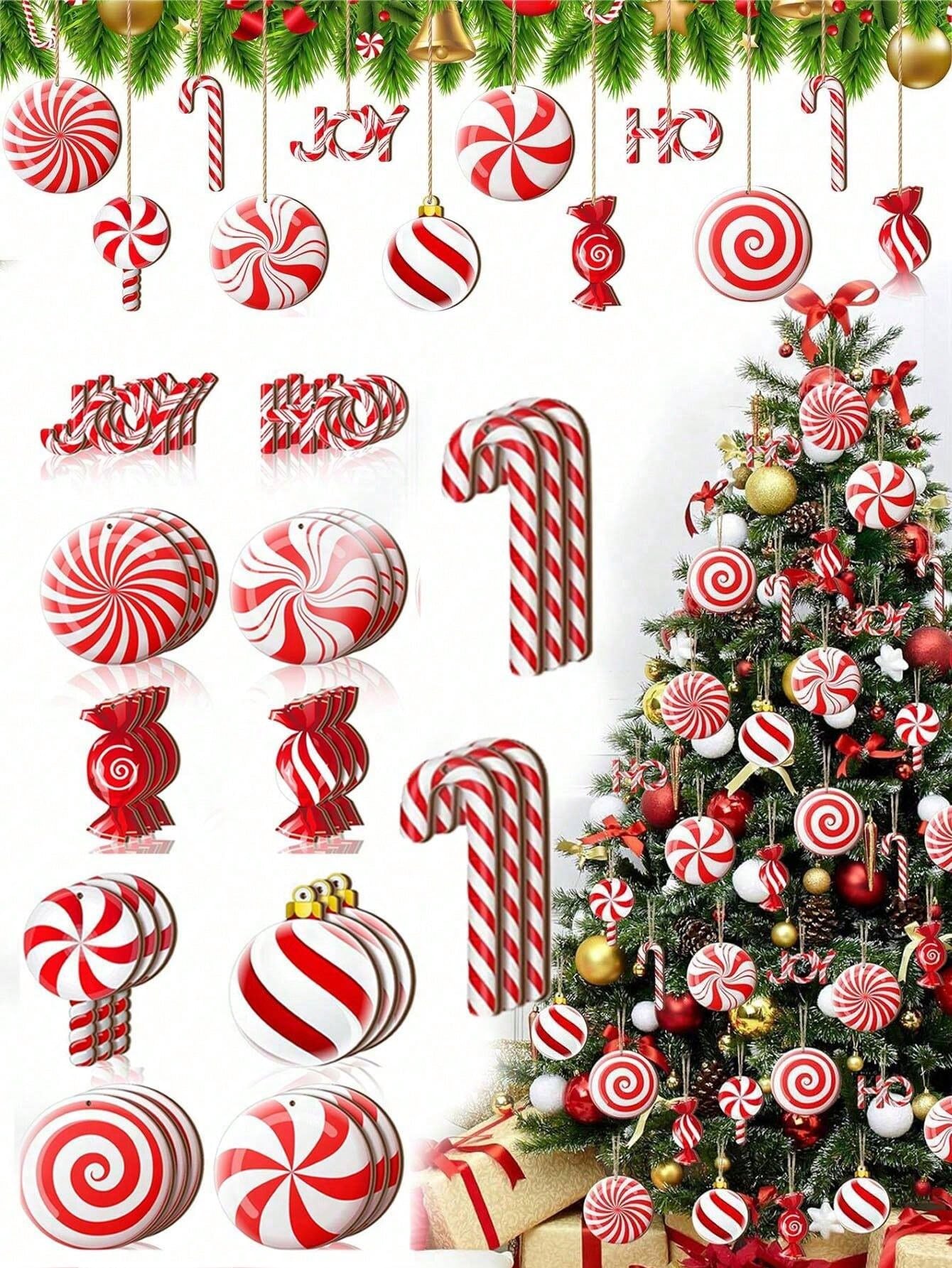 12pcs Christmas Ornaments - Wooden Candy Cane, Lollipop Hanging Decorations For Christmas Tree, Holiday Home, Party, Cafe, Supermarket Decor