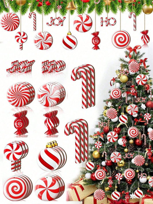 12pcs Christmas Ornaments - Wooden Candy Cane, Lollipop Hanging Decorations For Christmas Tree, Holiday Home, Party, Cafe, Supermarket Decor