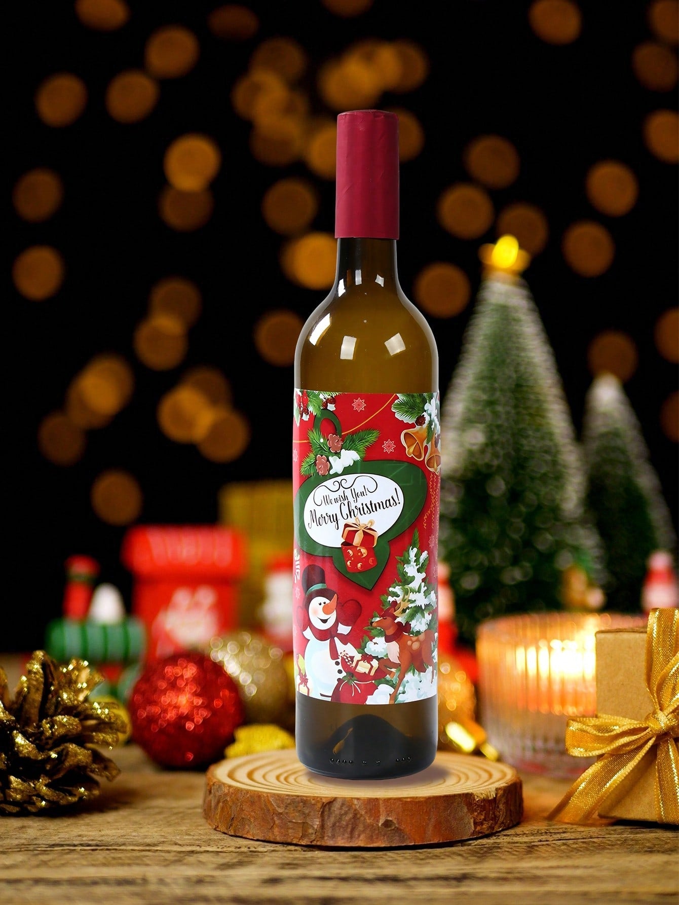 10pcs Christmas Santa Claus Snowman Style Wine Bottle Stickers, Gift Wrapping Supplies, Merry Christmas Decoration For Home, Christmas Eve Gift Decor Christmas Ornaments, Xmas Bottle Wrap Gift Stickers, Happy New Year 2025