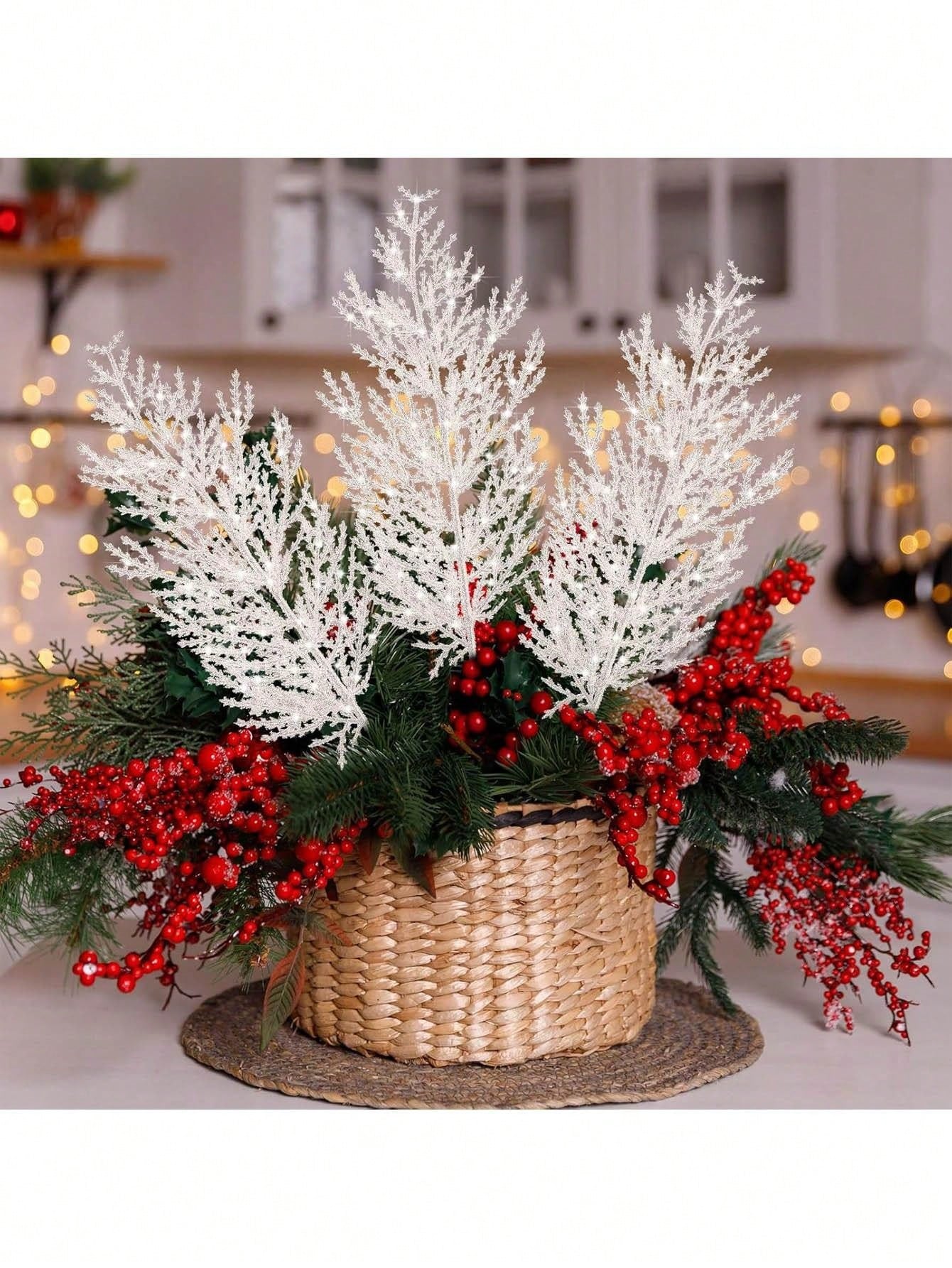 2pcs Artificial Glitter Pinecone Branches For Christmas Tree Decoration, DIY Wreaths, Room, Thanksgiving, Christmas, Party Themes, Home Decor, Outdoor Garden Yard Ornaments,Christmas