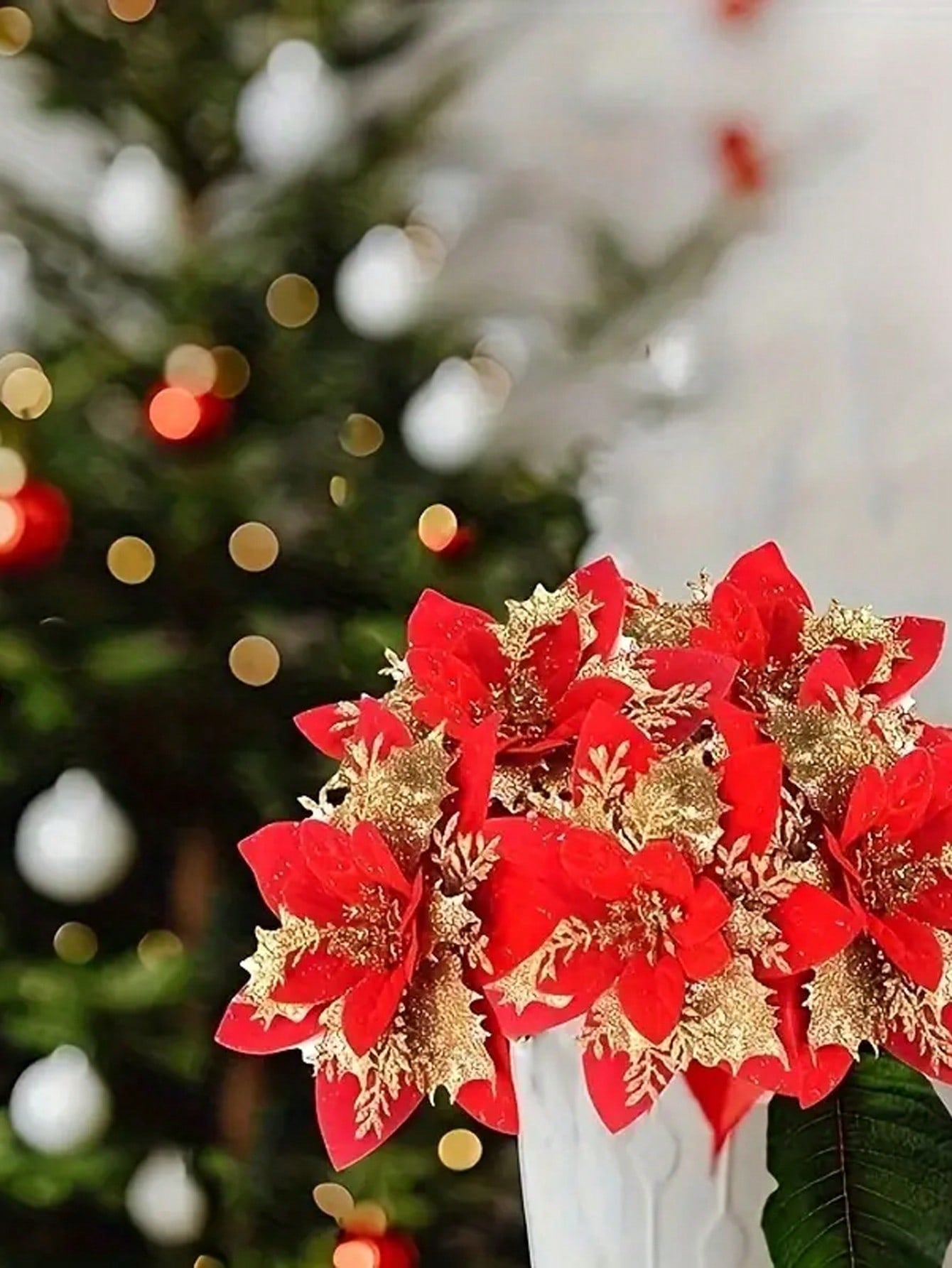 6pcs Artificial Red Poinsettia Flowers, Xmas Decoration Flowers, Suitable For Christmas Party And Christmas Tree Decoration