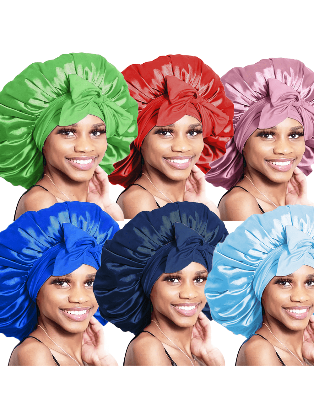 6pcs Luxurious Satin Bonnet For Sleeping - Adjustable Comfort Fit With Tie Band Cap- Unisex Night Hair Protection For Men