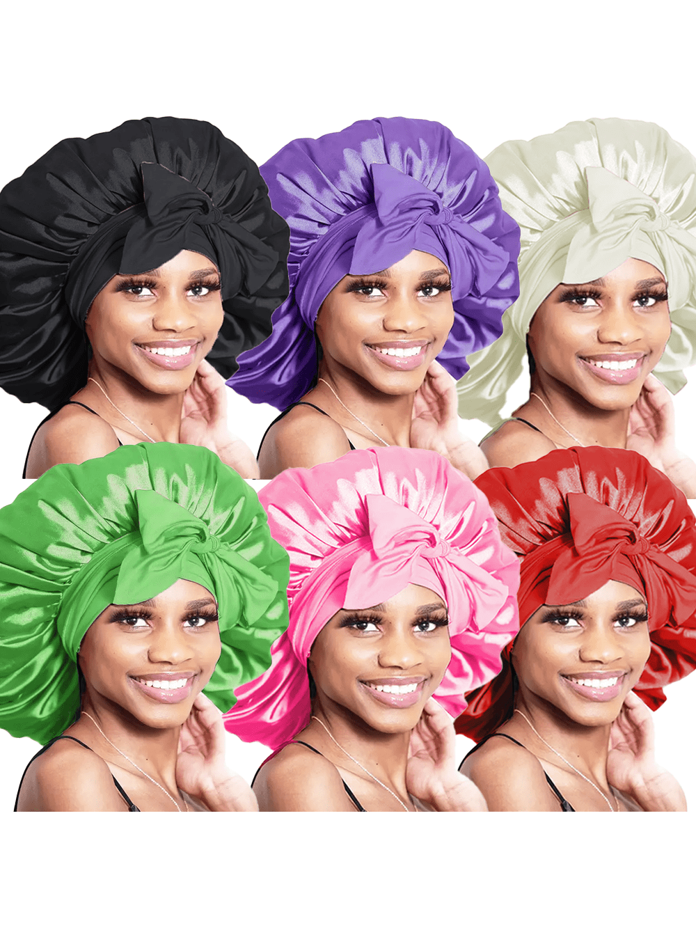 6pcs Luxurious Satin Bonnet For Sleeping - Adjustable Comfort Fit With Tie Band Cap- Unisex Night Hair Protection For Men