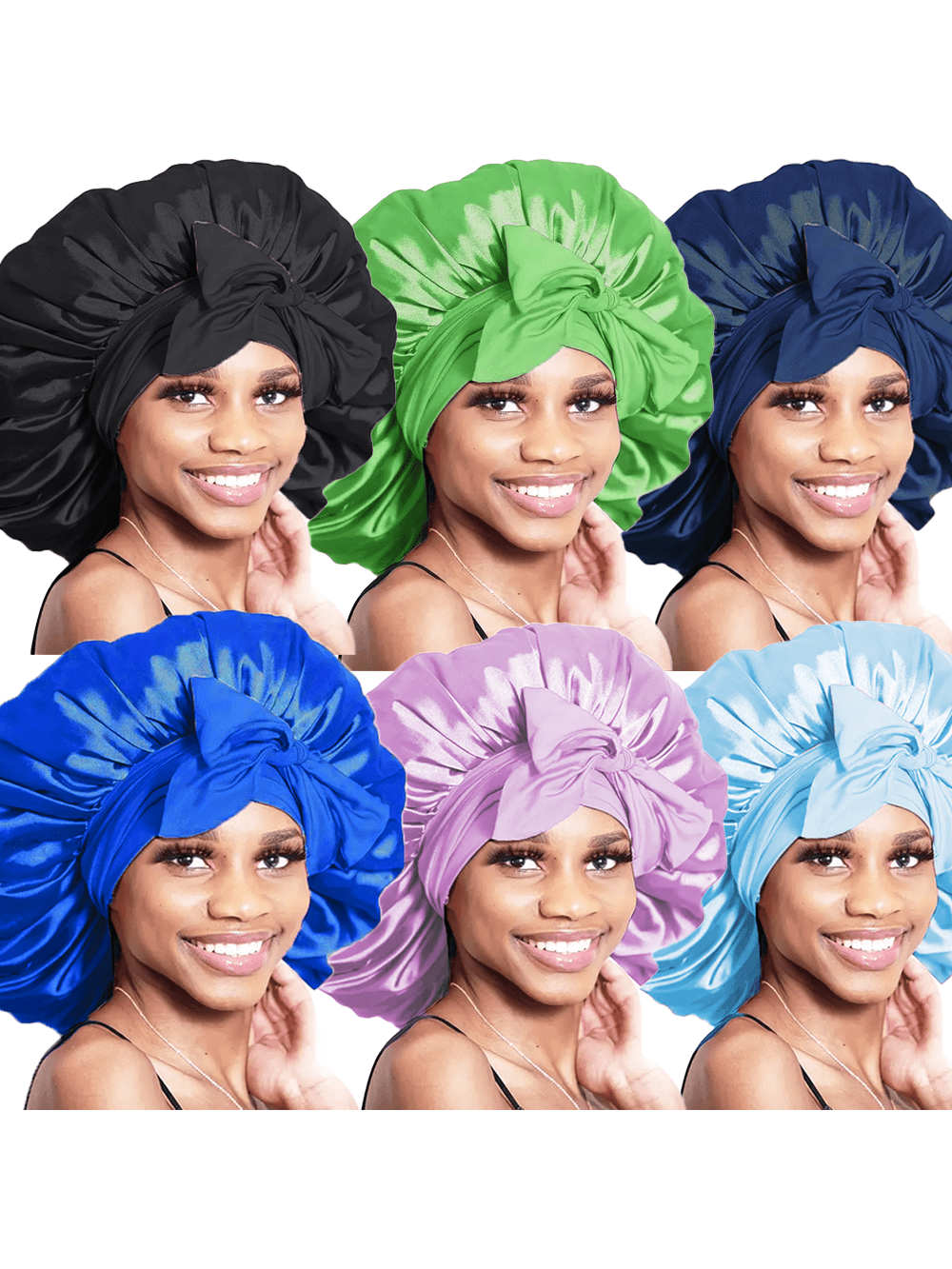 6pcs Luxurious Satin Bonnet For Sleeping - Adjustable Comfort Fit With Tie Band Cap- Unisex Night Hair Protection For Men