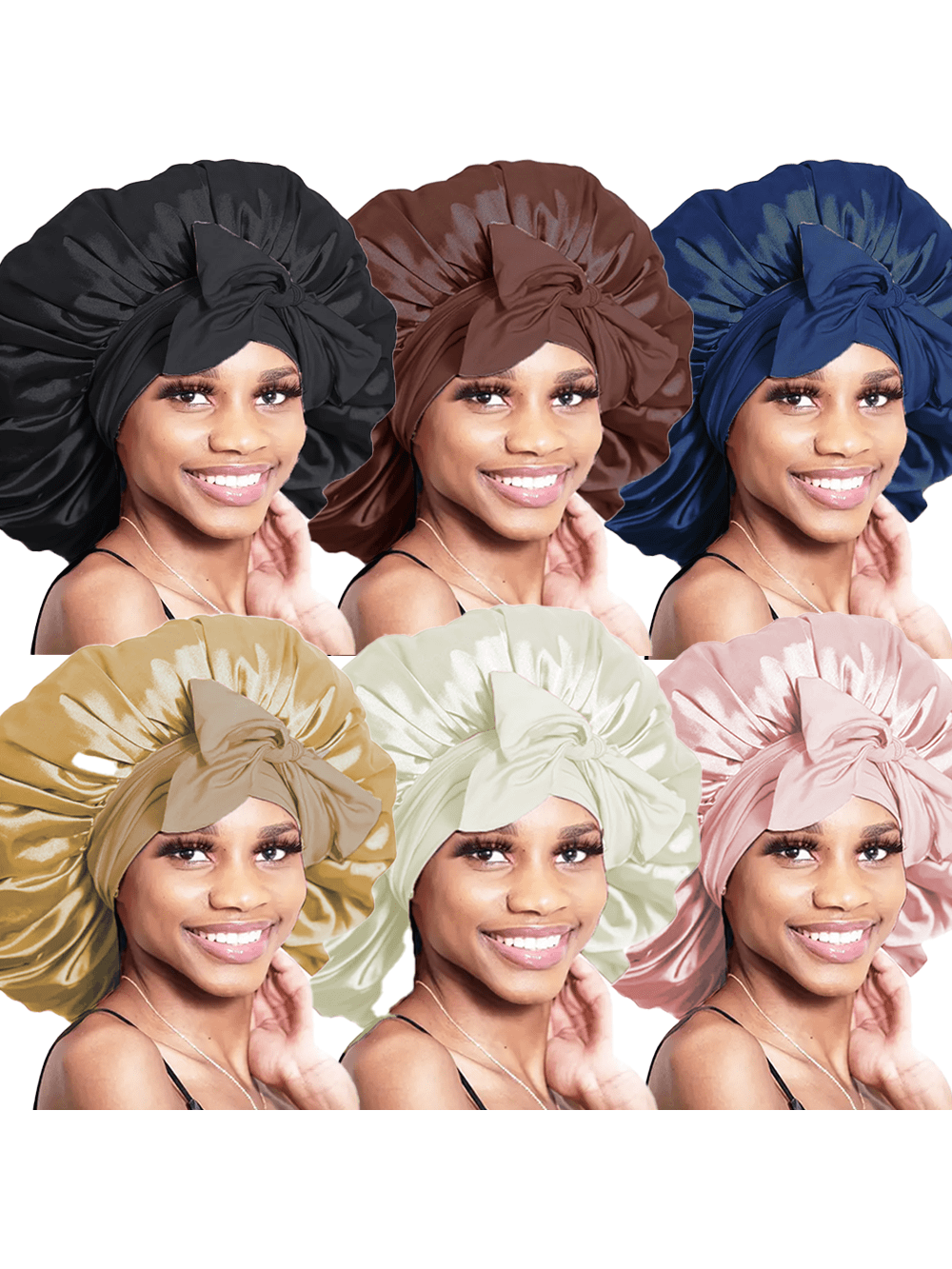 6pcs Luxurious Satin Bonnet For Sleeping - Adjustable Comfort Fit With Tie Band Cap- Unisex Night Hair Protection For Men