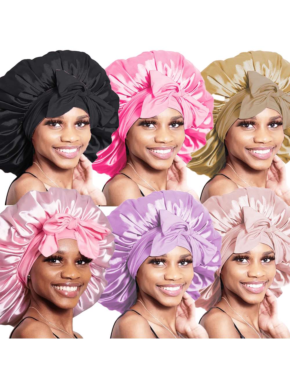 6pcs Luxurious Satin Bonnet For Sleeping - Adjustable Comfort Fit With Tie Band Cap- Unisex Night Hair Protection For Men