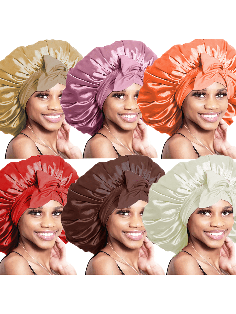 6pcs Luxurious Satin Bonnet For Sleeping - Adjustable Comfort Fit With Tie Band Cap- Unisex Night Hair Protection For Men