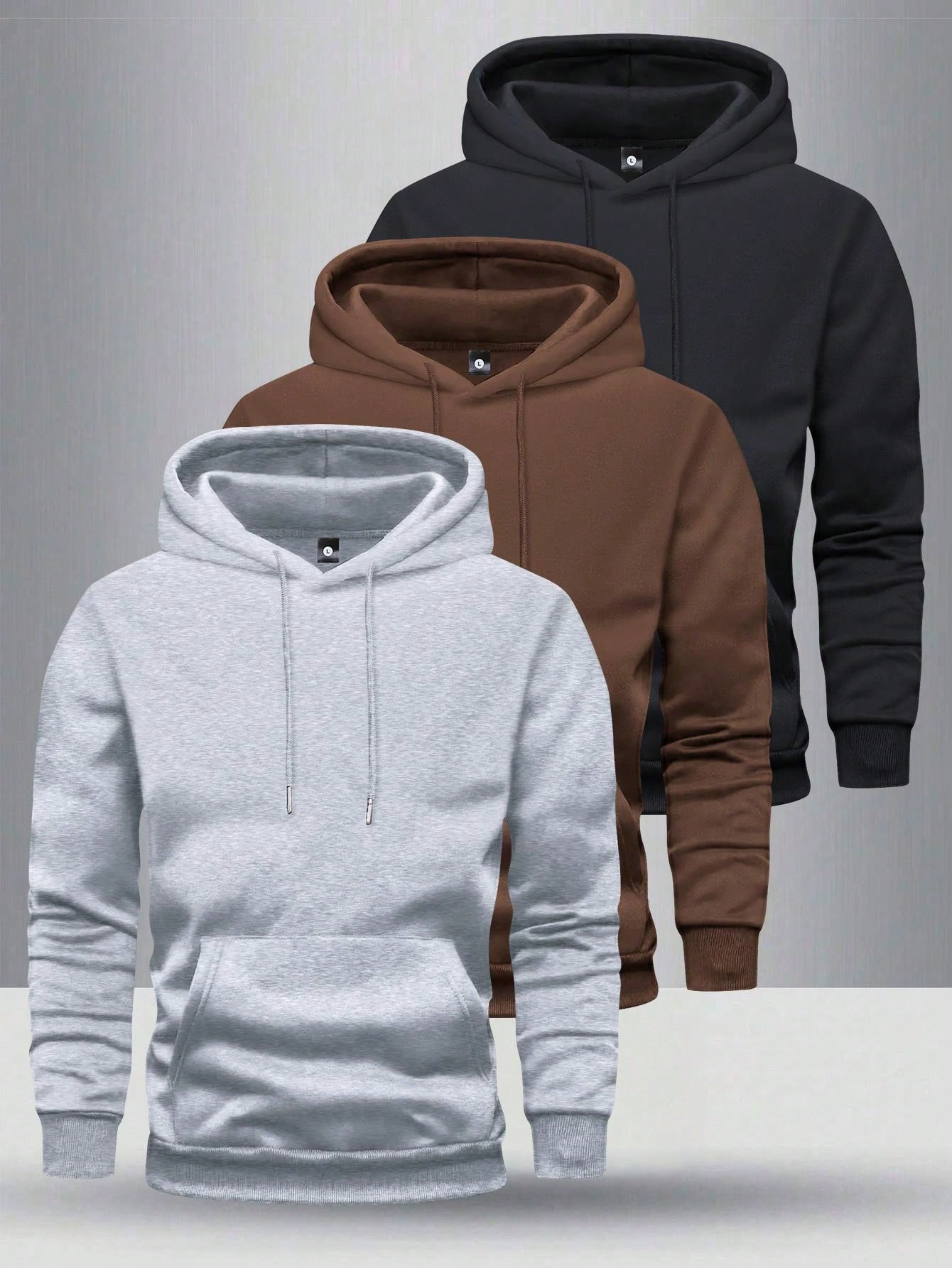 3pcs/Pack Men's Solid Color Basic Casual Hoodies With Pockets, Regular Fit Spring