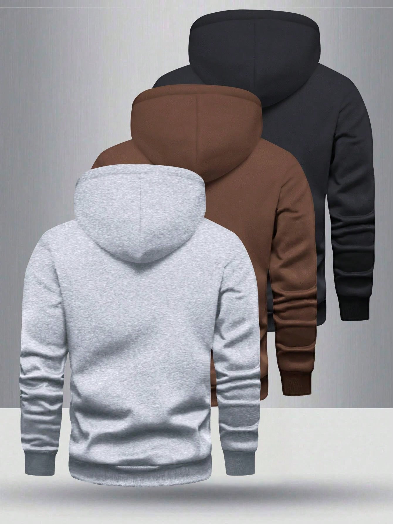 3pcs/Pack Men's Solid Color Basic Casual Hoodies With Pockets, Regular Fit Spring