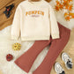 2pcs Young Girl Casual Letter Printed Cute Style Flare Pants Set, Knitted Fabric Sweatshirt, Autumn/Winter