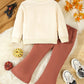 2pcs Young Girl Casual Letter Printed Cute Style Flare Pants Set, Knitted Fabric Sweatshirt, Autumn/Winter