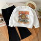 2pcs Young Girl Fashionable Urban Style Round Neck Pullover With Long Sleeves And Bell Bottom Knitted Pants,Autumn And Winter,Great For Casual