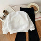 2pcs Young Girl Fashionable Urban Style Round Neck Pullover With Long Sleeves And Bell Bottom Knitted Pants,Autumn And Winter,Great For Casual