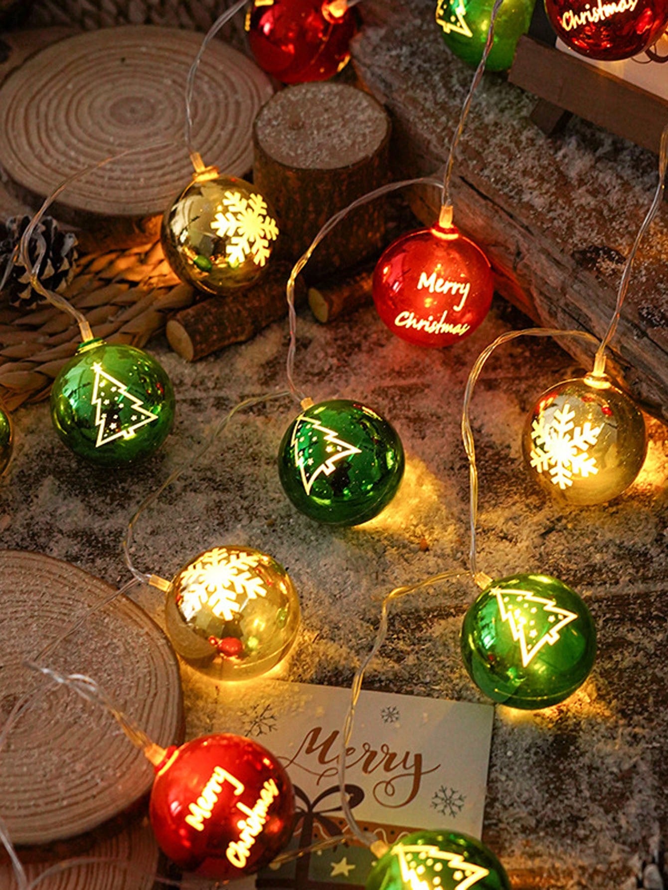 1pc 78.7in Christmas Tree Decoration Ball String Lights, Holiday Atmosphere Decor For Home, Staircase, Fireplace, Indoor