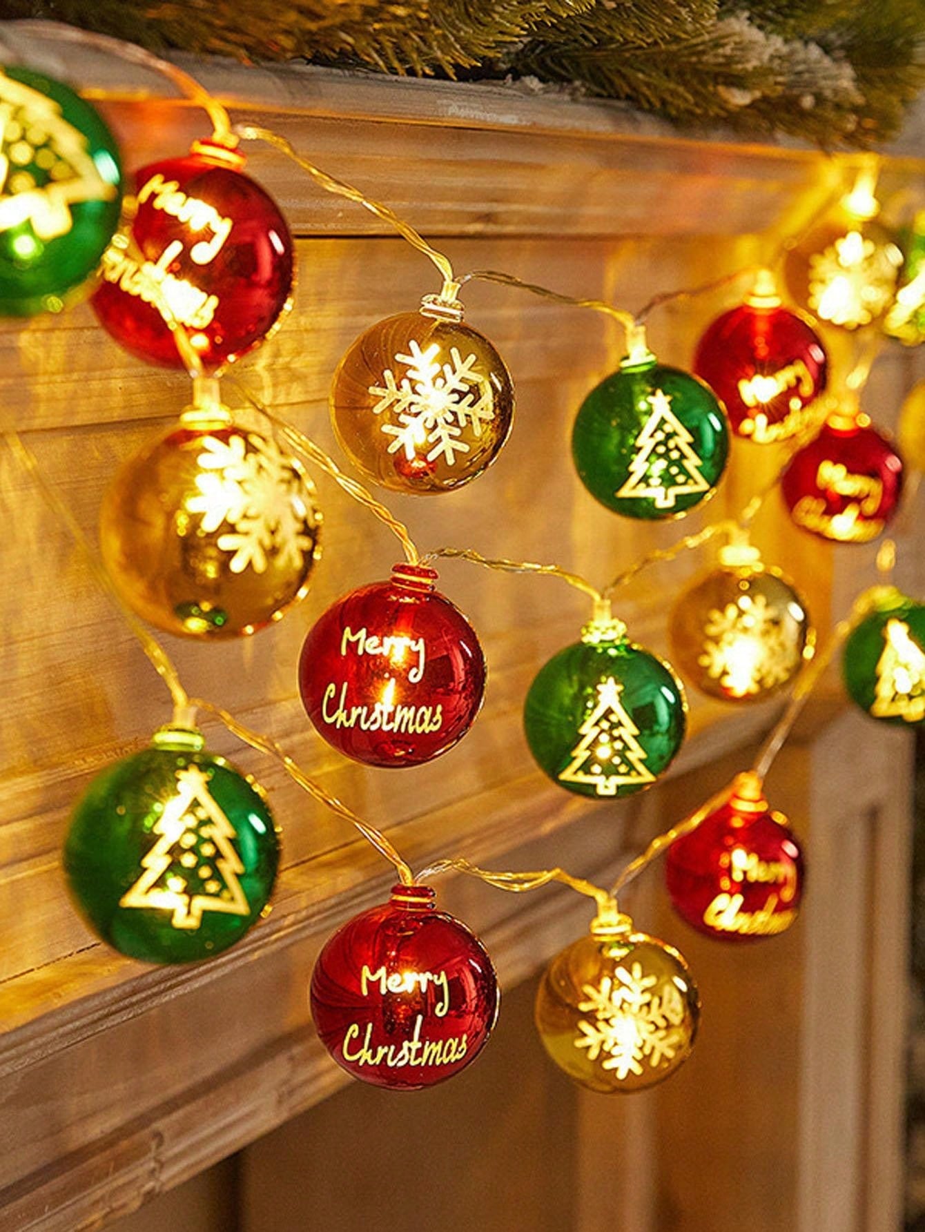 1pc 78.7in Christmas Tree Decoration Ball String Lights, Holiday Atmosphere Decor For Home, Staircase, Fireplace, Indoor