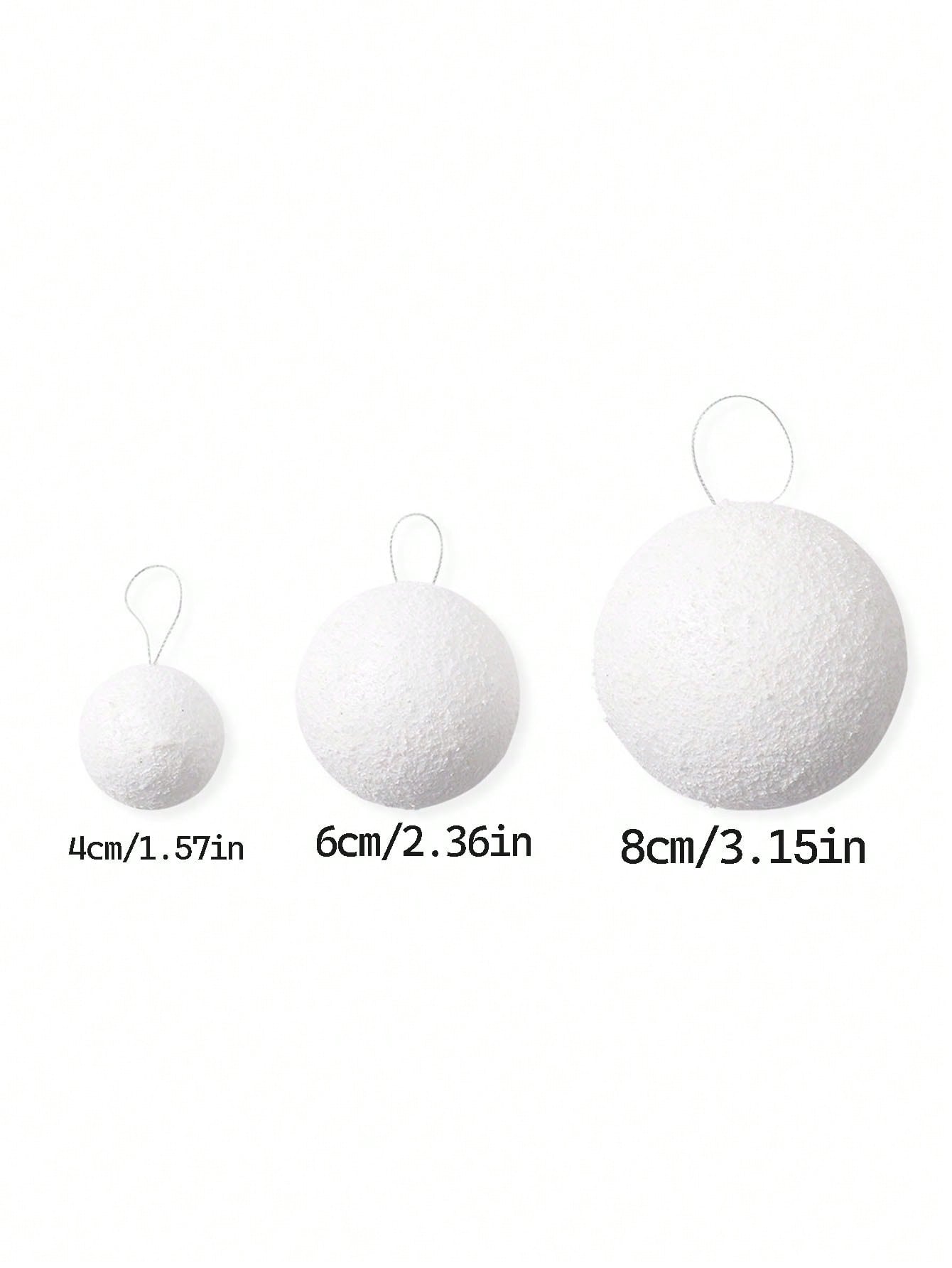 6pcs 4cm/6cm/8cm Christmas Tree Decoration White Foam Snow Balls Hanging Ornaments, Wedding Ceiling Decor, Holiday Store Decorations,Christmas