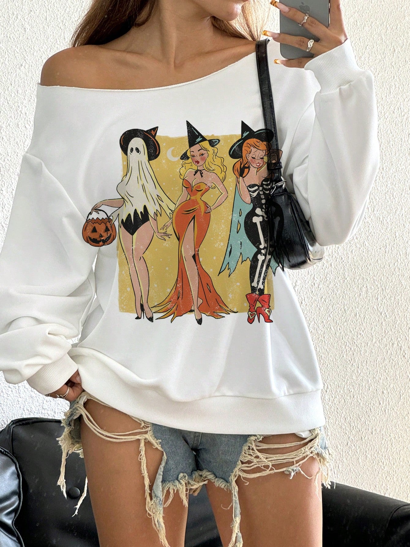 EZwear Plus Size Women's Ghost Witch Pumpkin Print Loose Long Sleeve Sweatshirt Fall/Winter, Halloween