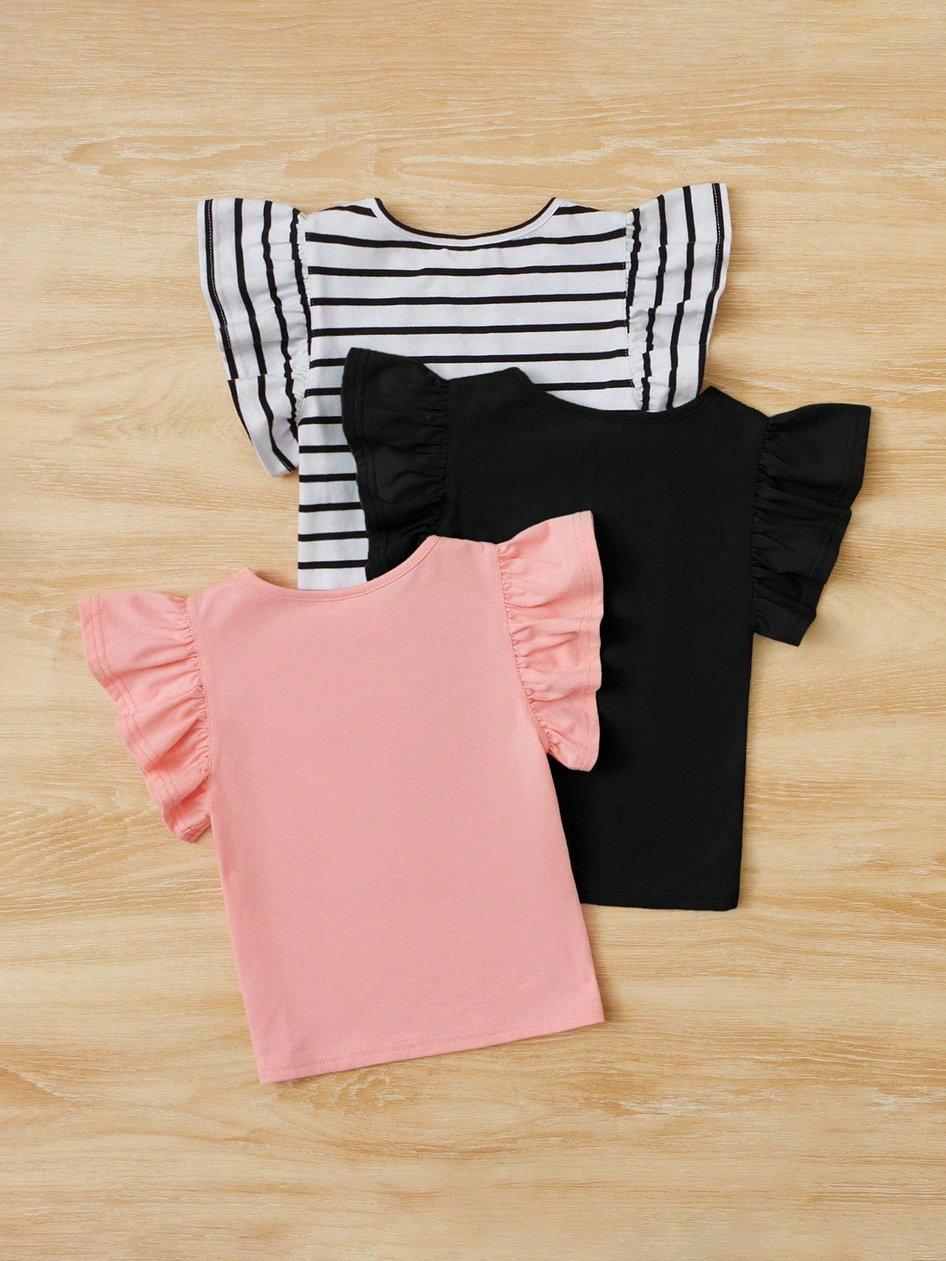 3pcs/Set Young Girl Casual Comfy Cute Ruffle Trim Solid