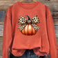 Women's Solid Color Casual Simple Fashion Holiday Halloween Element Bow Pumpkin Pattern Crew Neck Long Sleeve Sweatshirt