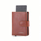 1pc New Men's Plain Texture Snap Button Wallet, Multi-Functional Aluminum Box, Auto Pop-Up Card Holder, Large Card Slots