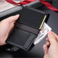 1pc New Men's Plain Texture Snap Button Wallet, Multi-Functional Aluminum Box, Auto Pop-Up Card Holder, Large Card Slots