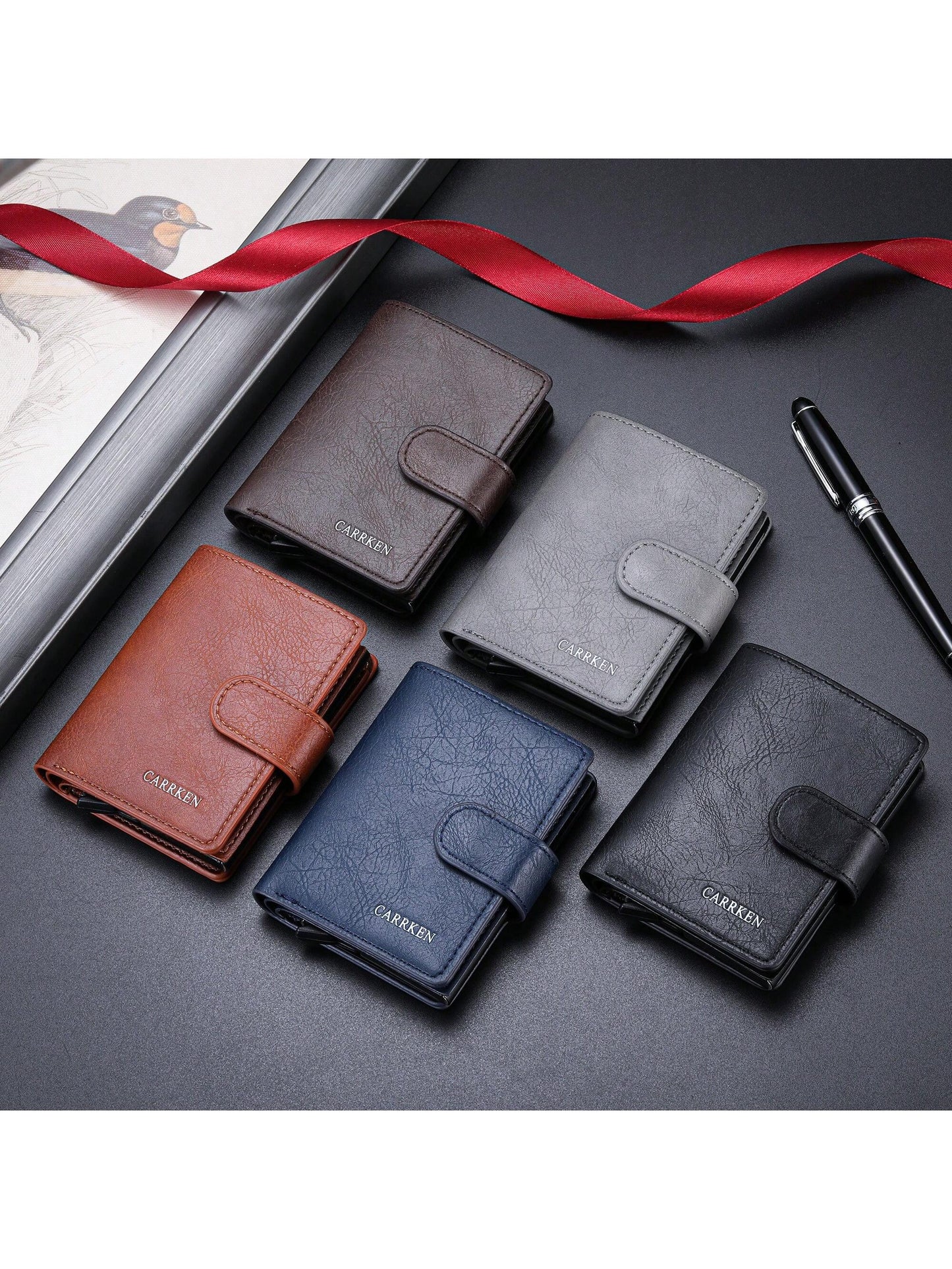 1pc New Men's Plain Texture Snap Button Wallet, Multi-Functional Aluminum Box, Auto Pop-Up Card Holder, Large Card Slots