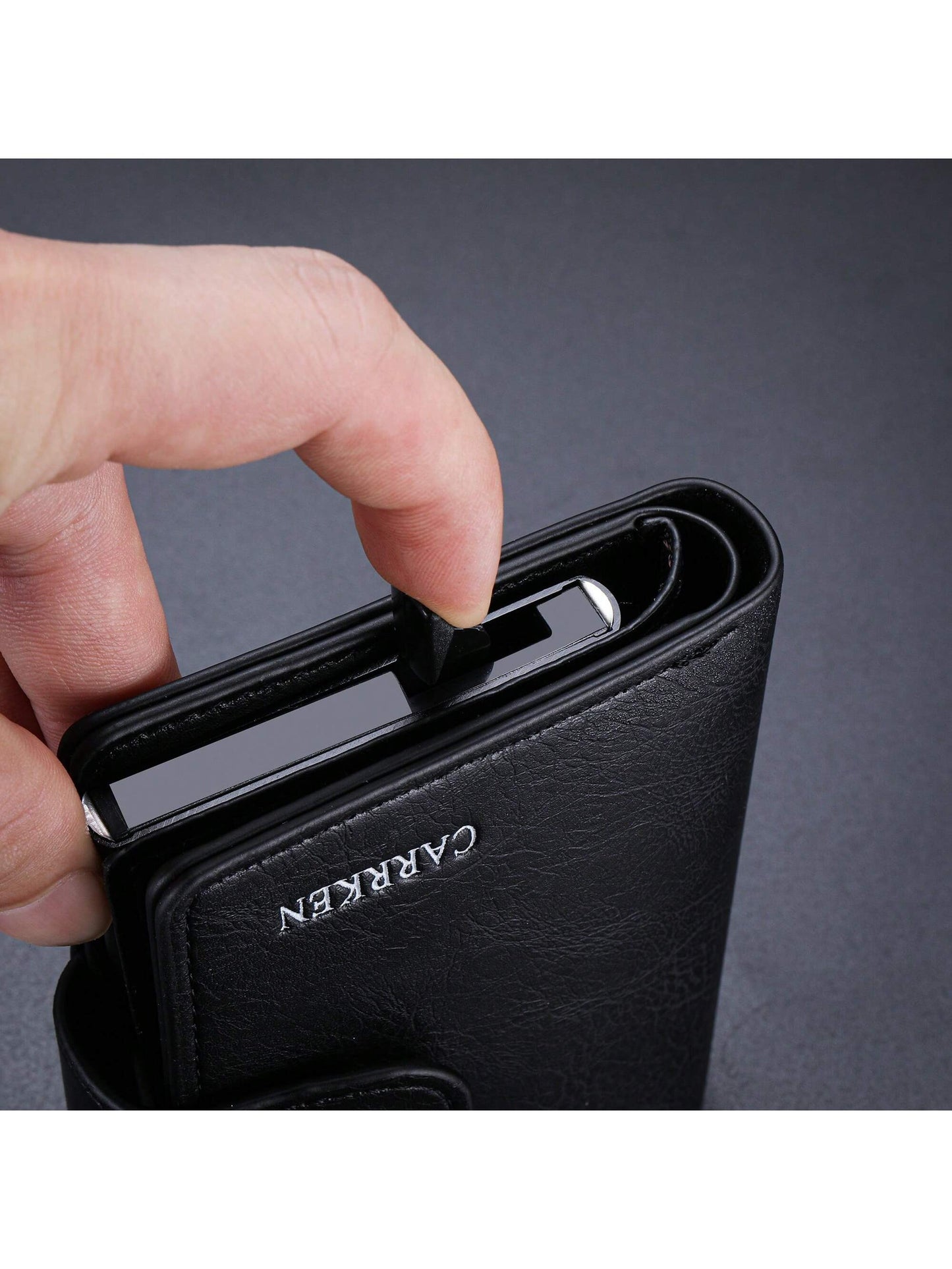 1pc New Men's Plain Texture Snap Button Wallet, Multi-Functional Aluminum Box, Auto Pop-Up Card Holder, Large Card Slots