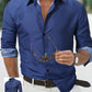 Manfinity Mode Men's Casual Blue Turndown Collar Long Sleeve Collar Shirt (Asymmetric Cut), For Work, Business