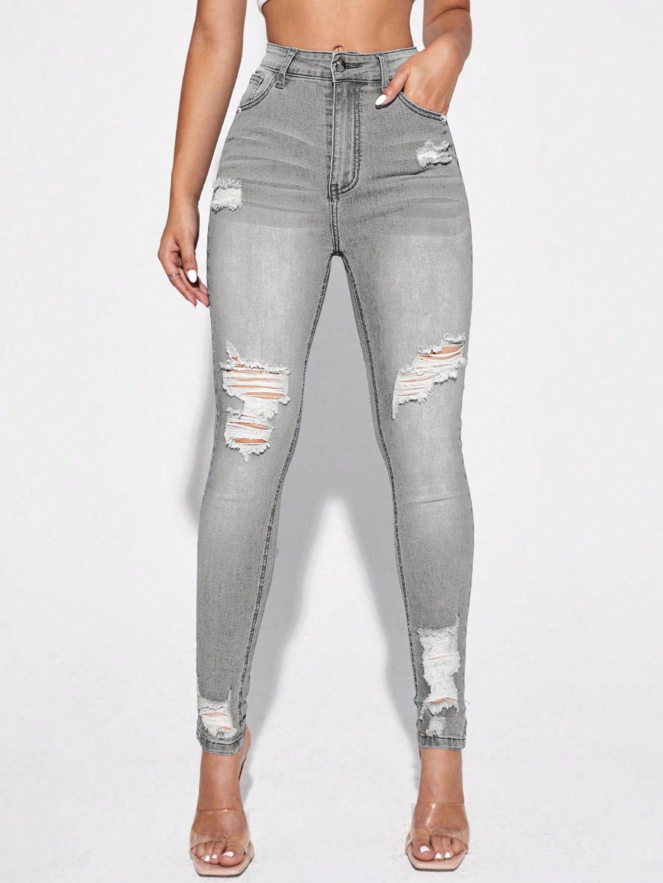 Essnce High Waist Ripped Skinny Jeans