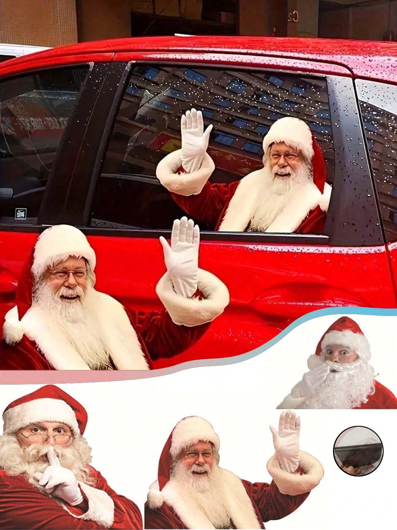 1pc Waterproof Realistic Santa Claus Stickers Christmas Car Window Glass Decal Decoration Ride With Santa Funny Christmas Window Clings,Christmas