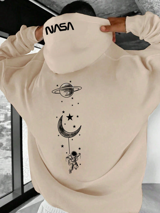 Manfinity Homme Oversized Men's Moon And Planet Print Hoodie