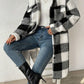 Women Single-Breasted Lapel Fluffy Plaid Long Coat, Autumn/Winter