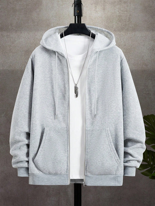 Men's Autumn/Winter Casual Fleece Lined Zip-Up Hooded Sweatshirt