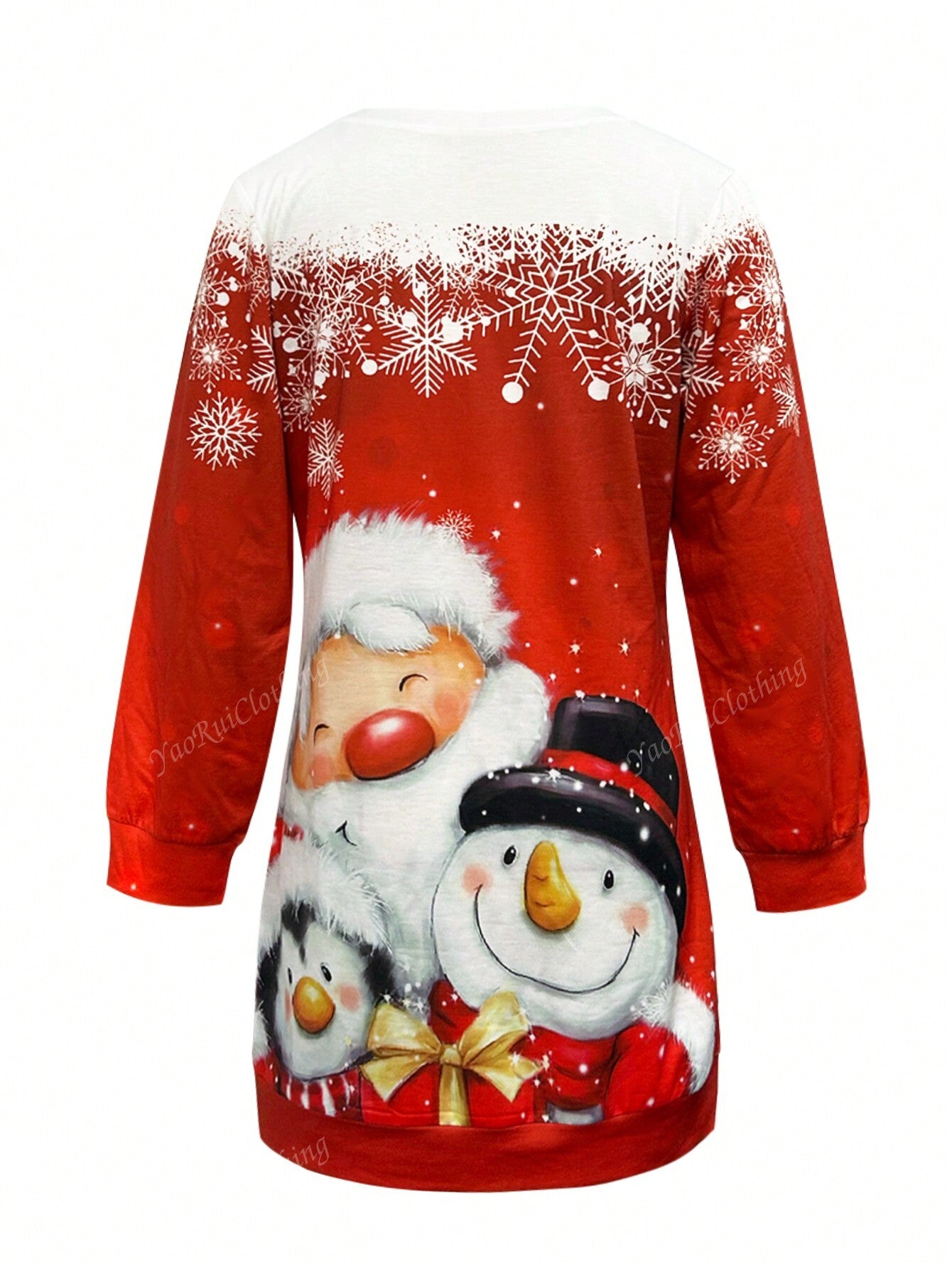 Women's Elegant Snowman Print Long Tunic Sweatshirt Dress, New Arrival Autumn/Winter