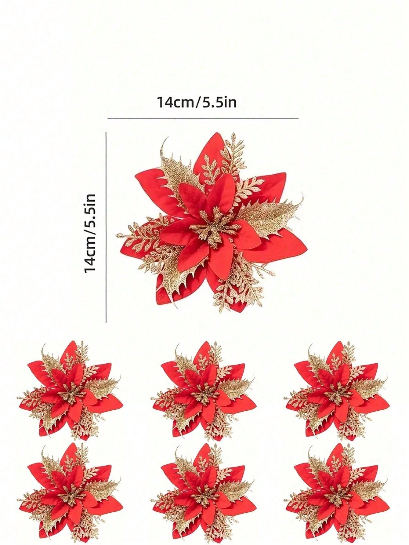 6pcs Artificial Red Poinsettia Flowers, Xmas Decoration Flowers, Suitable For Christmas Party And Christmas Tree Decoration