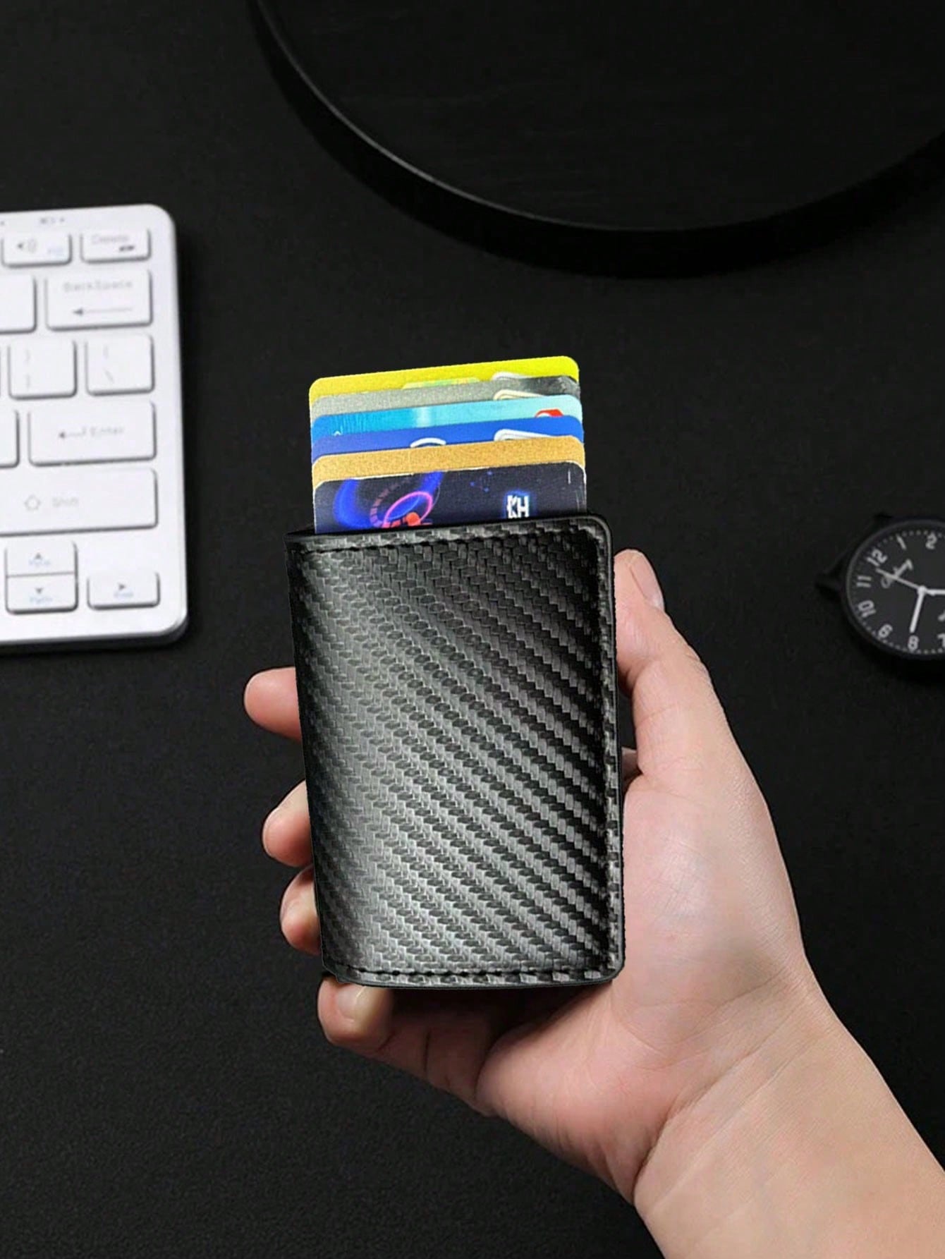 Men's Metal Auto Pop-Up RFID Blocking Credit Card Holder Wallet Multifunctional Card Case