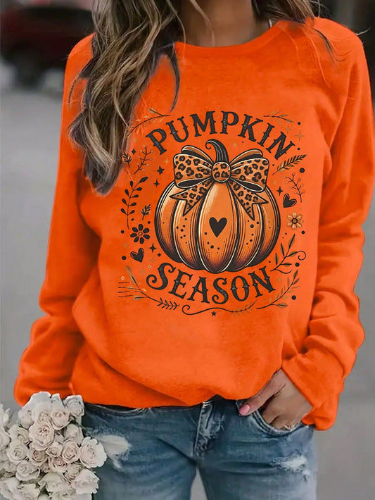 LUNE Plus Size Pumpkin And Letter Print Long Sleeve Sweatshirt