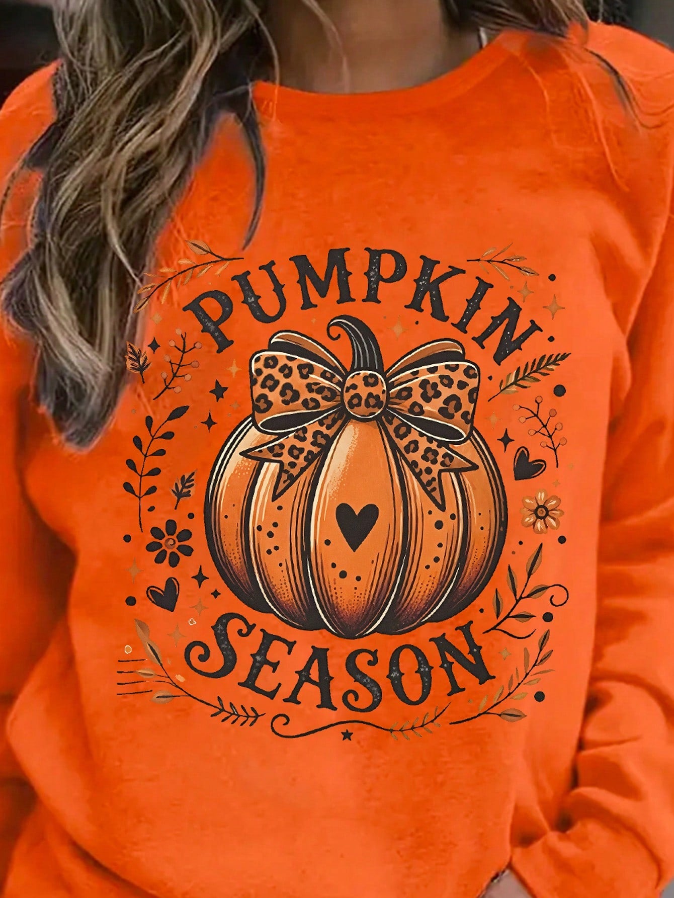 LUNE Plus Size Pumpkin And Letter Print Long Sleeve Sweatshirt